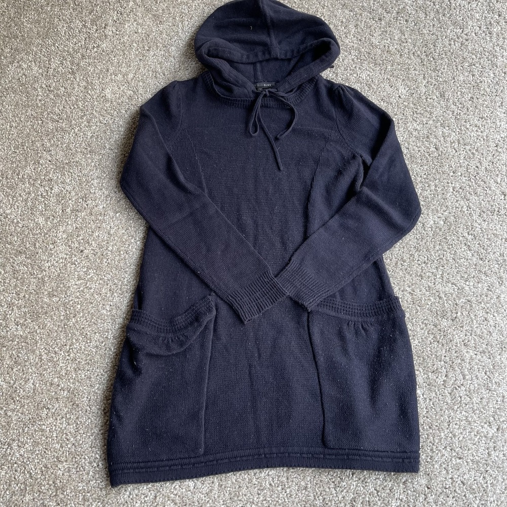 OLIVE DES OLIVE Dress Womens 1 Blue Long Sleeve Hooded Knit Sweater Short Casual